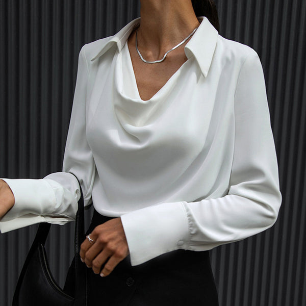 Collared Long Sleeve Blouse - Business Casual Top